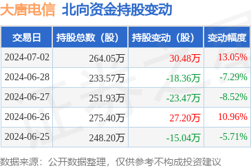 大唐電信(600198)北向資金7月2日增持30.48萬股，布局計算機軟硬件開發(fā)與銷售前景